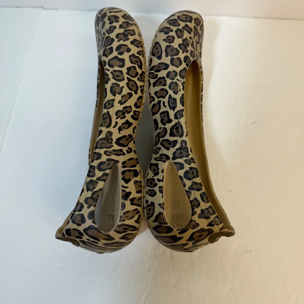 Crocs Kadee Leopard Print Ballet Flats Womens 7 Animal Print Brown Tan Shoes